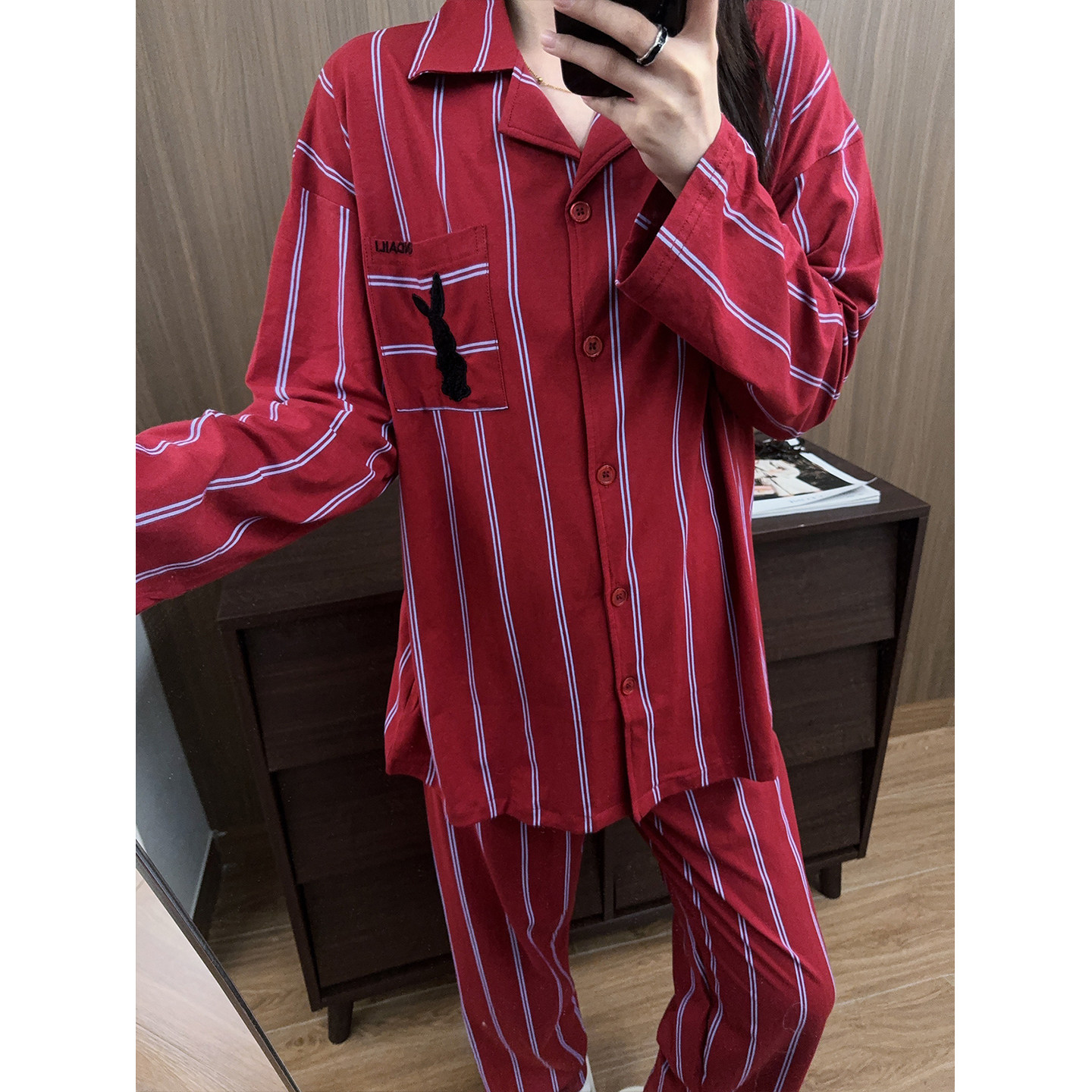 日系卡通条纹兔子睡衣女