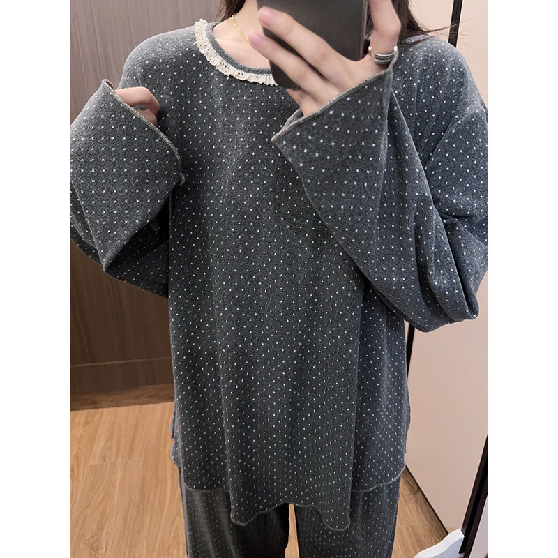 韩国花边睡衣女德绒保暖秋冬