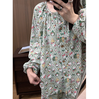 韩国卡通凯蒂猫德绒睡衣女秋冬季