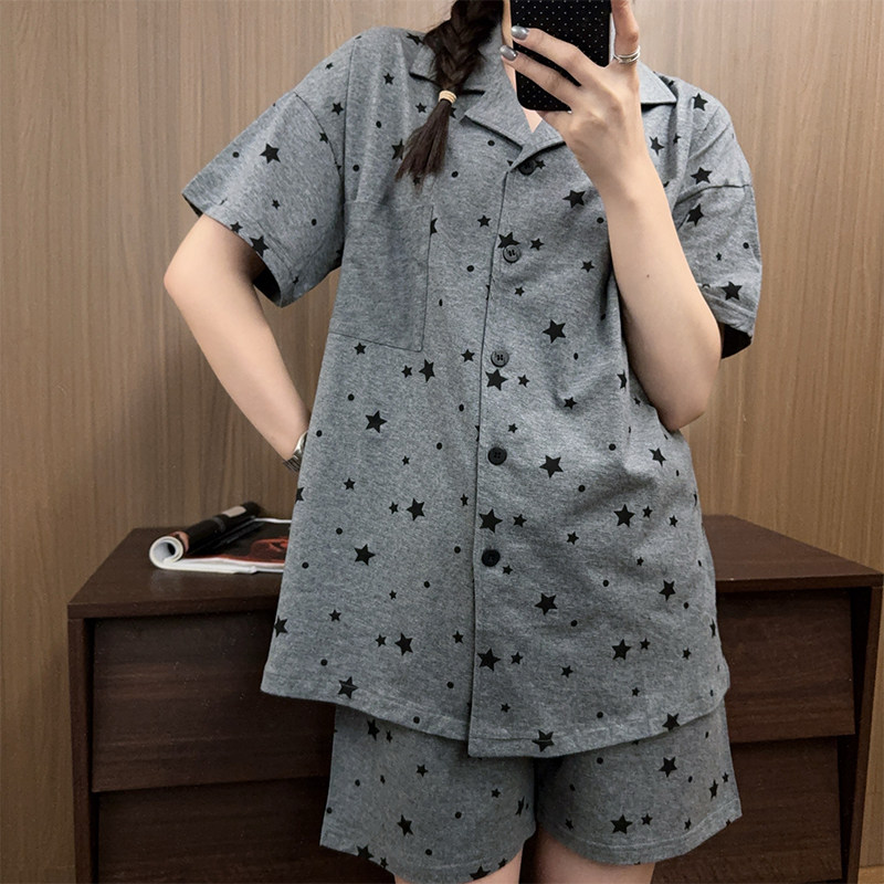 日系星星纯棉睡衣男女士慵懒