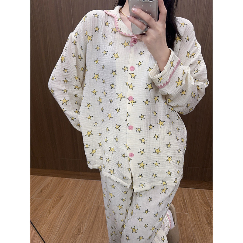 韩系卡通星星棉纱睡衣女士