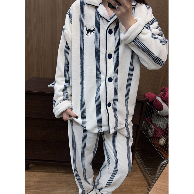 日系卡通豹子加厚法兰绒睡衣女
