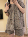 韩系花边睡衣女夏季 卡通米奇提花纯棉圆领短袖 短裤 家居服慵懒套装