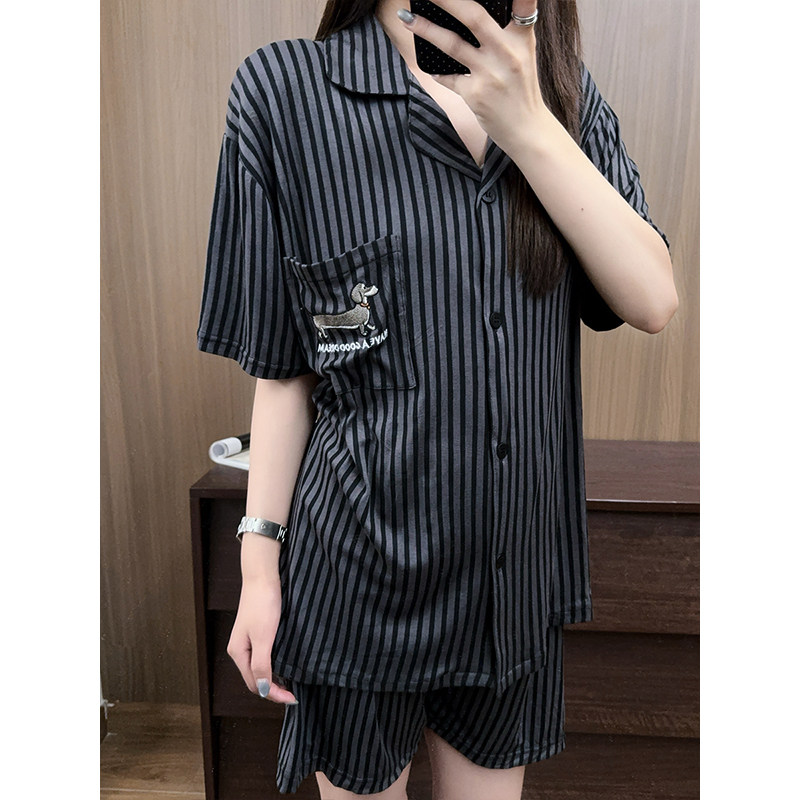 日系卡通腊肠狗睡衣女莫代尔夏季短袖短裤薄款凉感情侣家居服套装