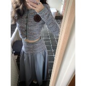 巧克豆豆 撞色彩点收腰显瘦条纹针织上衣长裙 MER 现货 EAU