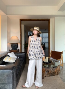 【现货】EAU DE MER 植物刺绣chill舒适天丝亚麻上衣半裙