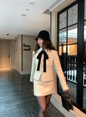 【现货】EAU DE MER 冬日来信 加厚羊毛蝴蝶结扣圈圈呢外套/半裙