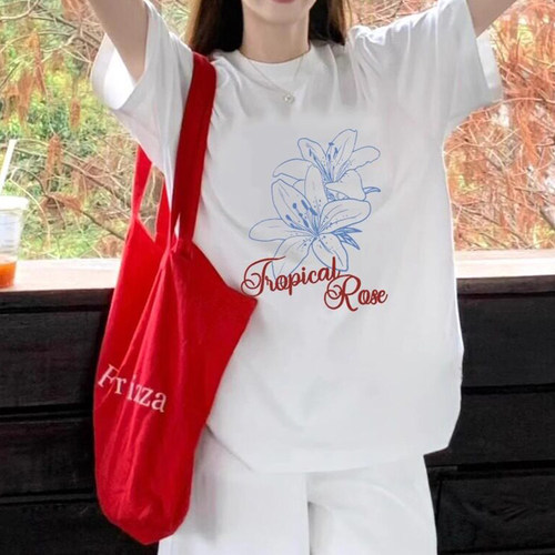 韩系短袖t恤女2026新款夏季正肩白色宽松慵懒风设计感小众上衣潮