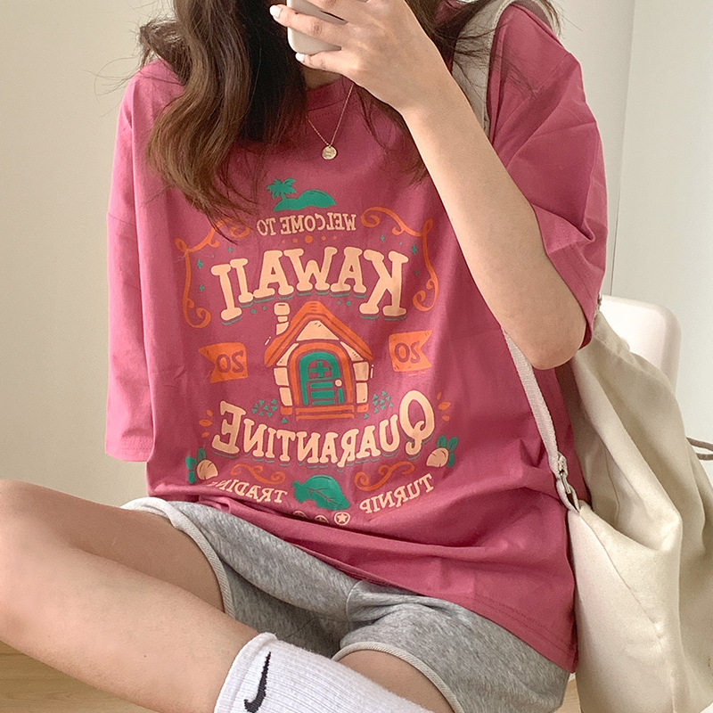 韩风chic上衣夏2025年新款半袖韩版宽松短袖女设计感小众t恤ins潮