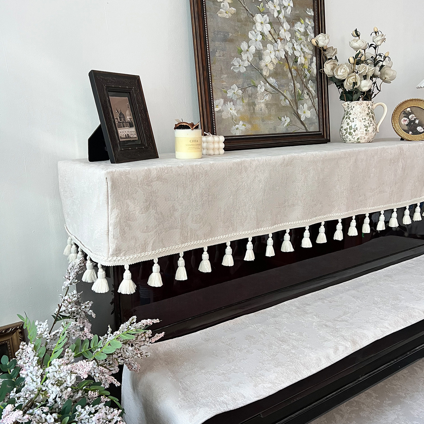 钢琴罩防尘半罩轻奢电钢琴盖布现代简约钢琴全罩法式琴披美式琴套