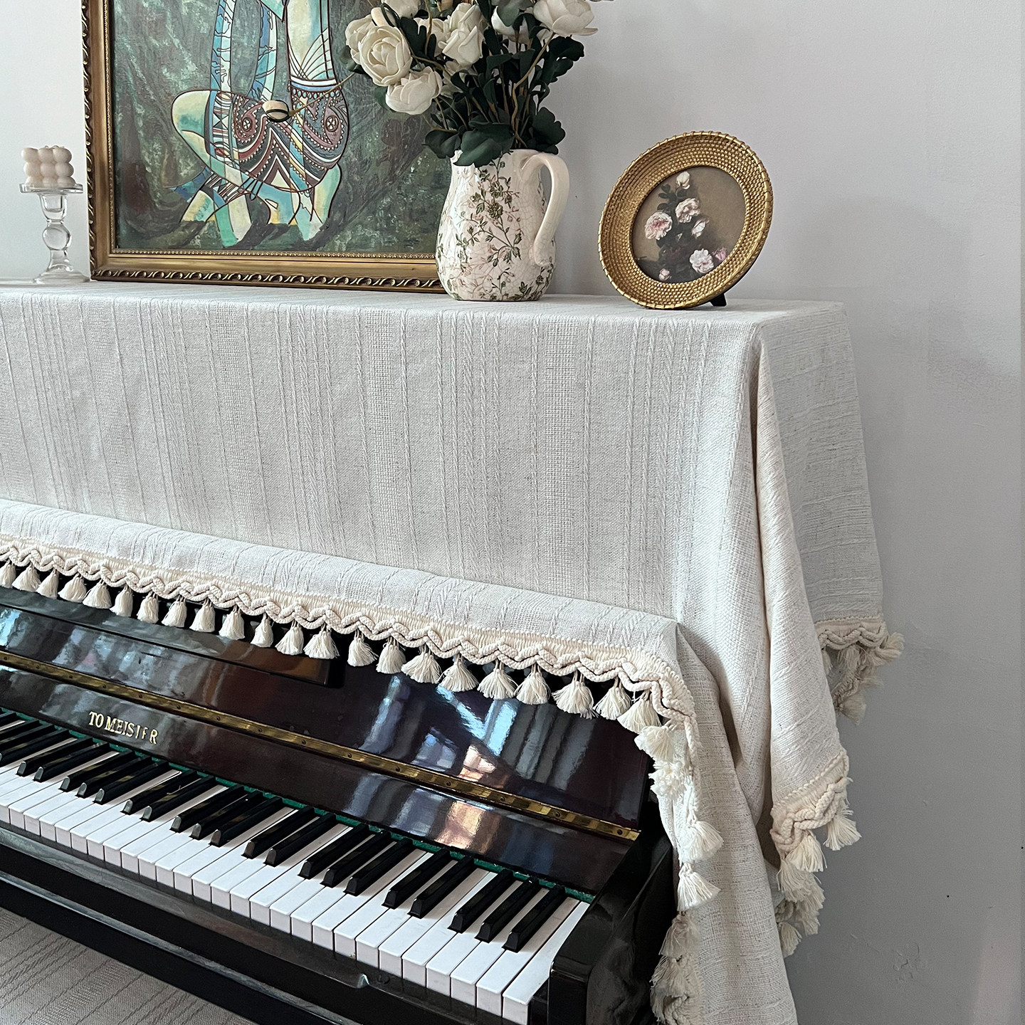 钢琴罩防尘全罩仿亚麻钢琴盖布现代简约半罩琴套中古北欧电钢琴巾