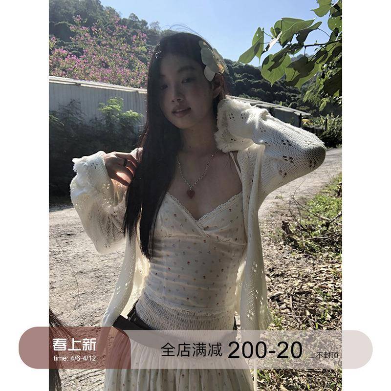 红人馆针织开衫女款2025新款开春设计感上衣韩系穿搭镂空毛衣外套