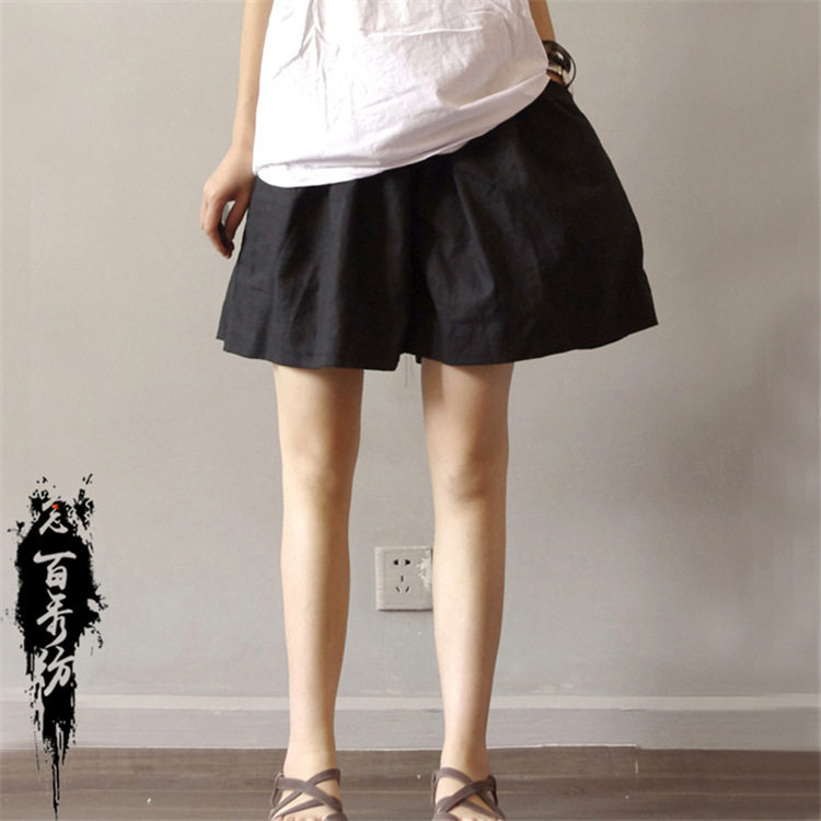 2026春夏棉麻女装新品文艺森女宽松显瘦水洗绉布女式短裤