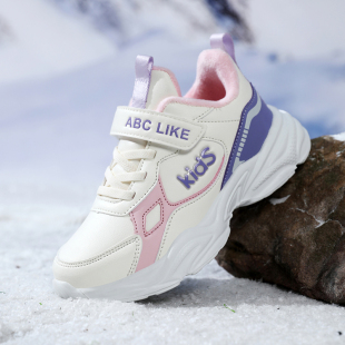 ABC童鞋女童薄绒二棉保暖鞋儿童冬季加绒棉鞋中大童轻便运动鞋