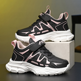 ABC童鞋女童秋季皮面防水儿童轻便跑步网面运动鞋女孩公主老爹鞋