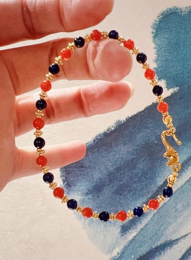 悦昕朝南红青金石本命年转运手链