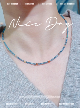 天然海蓝宝方糖多宝锁骨链女款