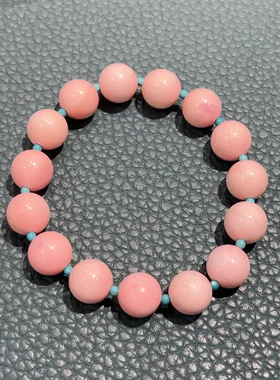 原创天然女王贝淡粉绿松石手串