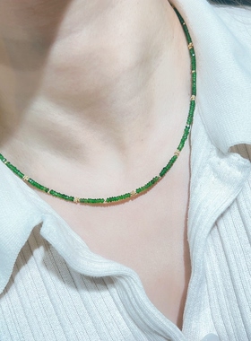 法式天然透辉石算盘珠锁骨链女