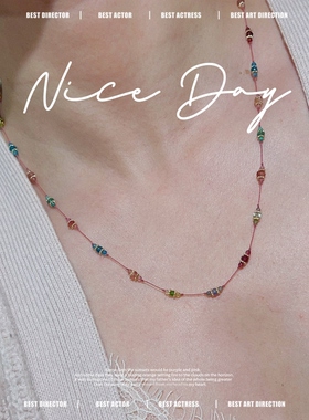 原创设计天然多宝彩色宝石碧玺叠戴锁骨链小众设计感彩色满天星