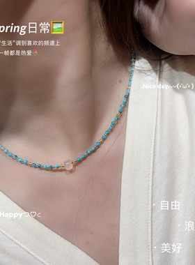 原创设计绿松石小米珠锁骨链