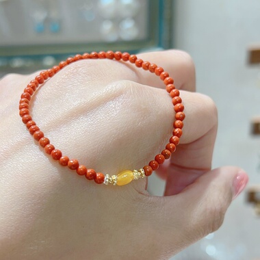 天然南红玛瑙3mm细手链蜜蜡搭配