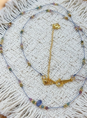 原创坦桑石水滴碧玺叠戴锁骨链