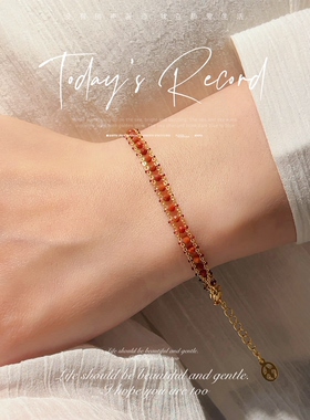 天然南红玛瑙小米珠手链镀金