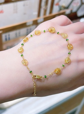 黄碧玺14k包金色平安扣手链女