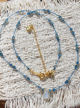 原创海蓝宝蓝月光石镀金锁骨链
