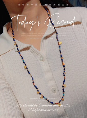 复古青金石手工编绳多宝毛衣链