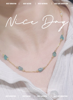 天然磷灰石14k包金锁骨链女款