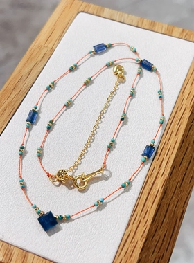 原创小众天然蓝晶石绿松石锁骨链