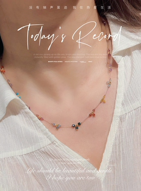 天然彩色多宝方糖镀金锁骨链