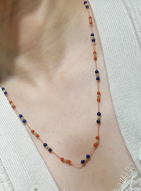 原创青金石南红玛瑙长款毛衣链