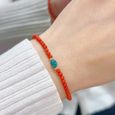 南红小米珠3mm绿松石新中式手串