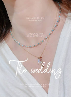 绿松石摩根石项链轻奢叠戴镀金