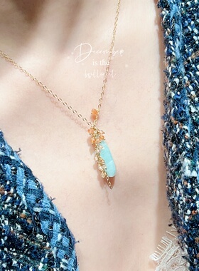 天然天河石水滴14K包金色锁骨链