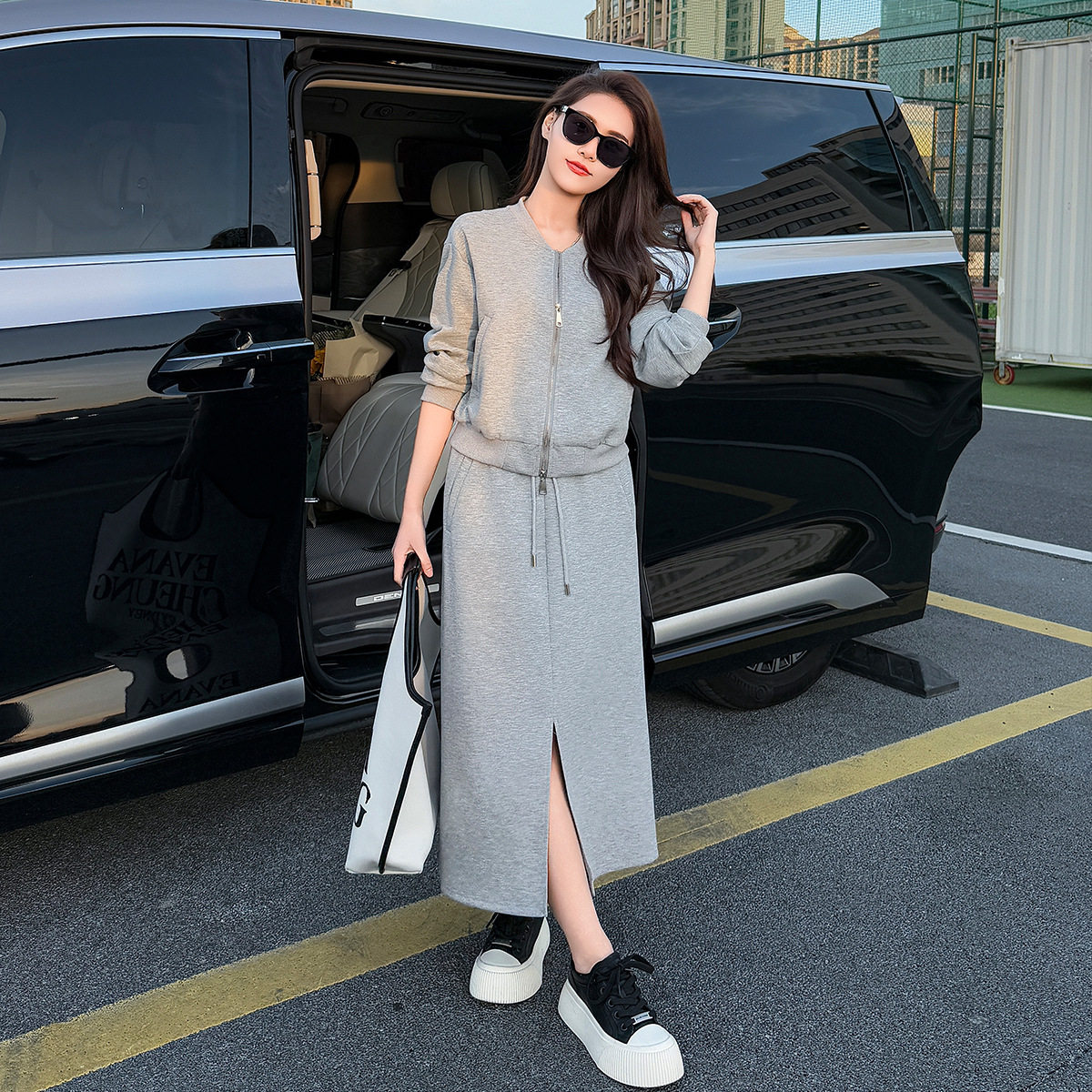 高级感休闲运动套装女春秋2026新款时尚减龄长裙一整套卫衣两件套