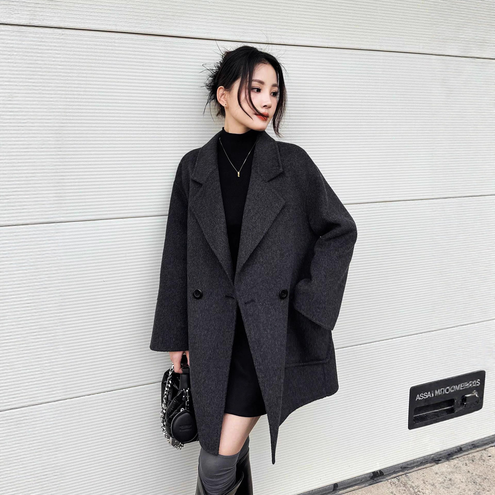 大衣女双面羊绒新款高级感显瘦中长款简约通勤小个子毛呢外套秋冬