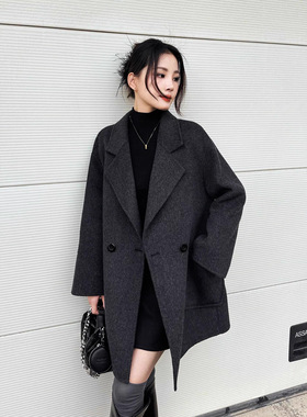 大衣女双面羊绒新款高级感显瘦中长款简约通勤小个子毛呢外套秋冬