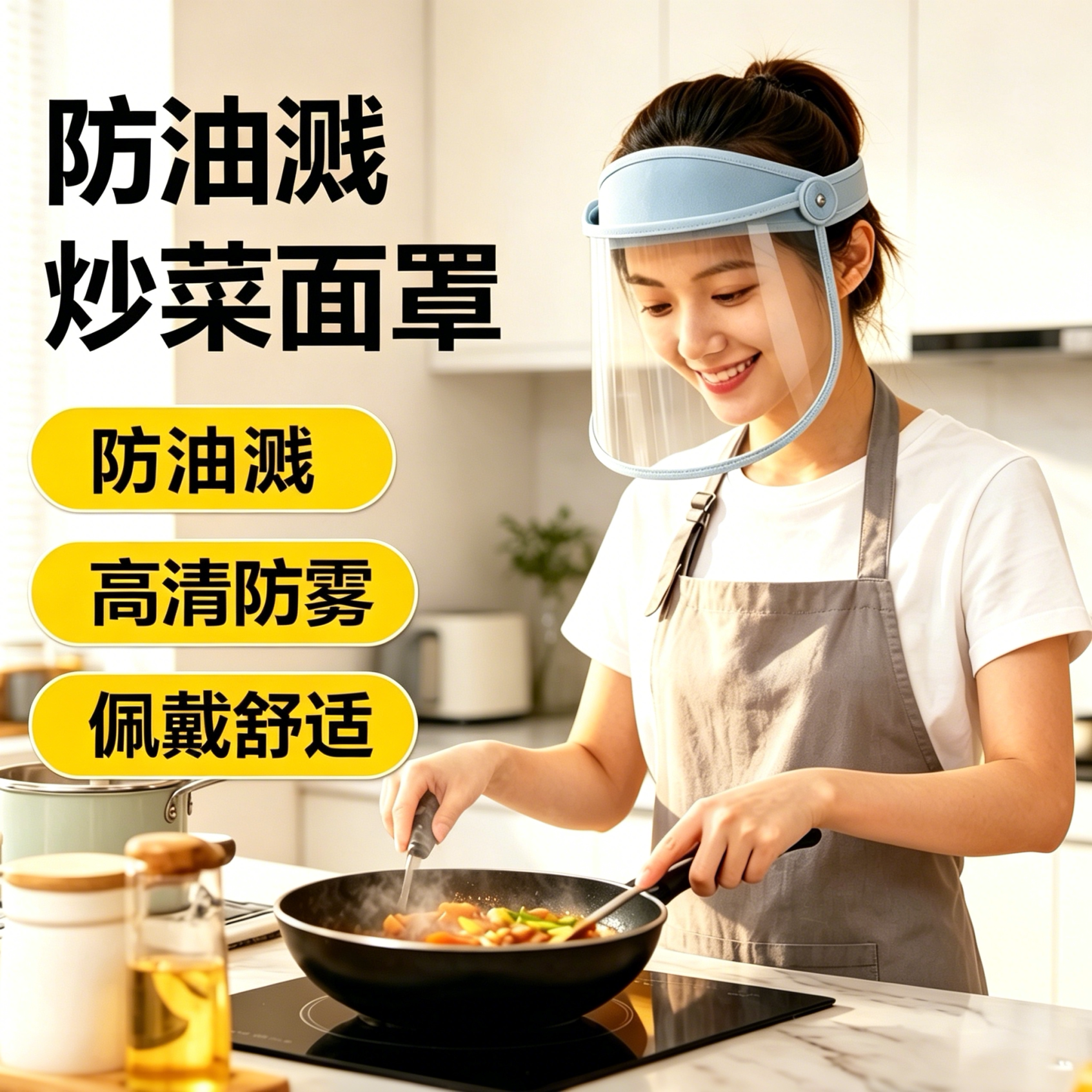 厨房炒菜防油溅面罩全脸防护可戴眼镜双面防雾高清透明防油烟便捷