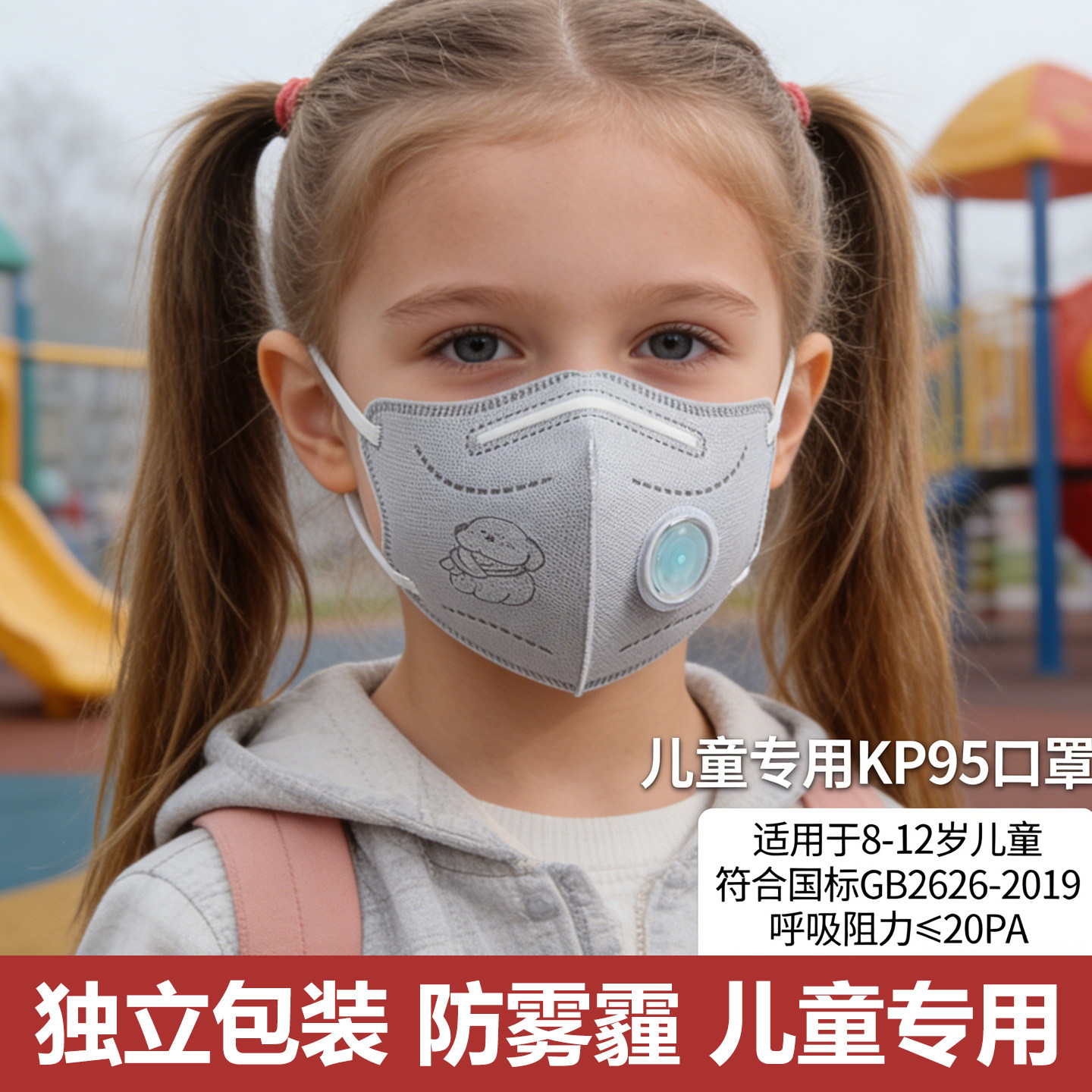 kp95儿童口罩8到12岁独立包装学生防流感男孩女孩上学专用防雾霾