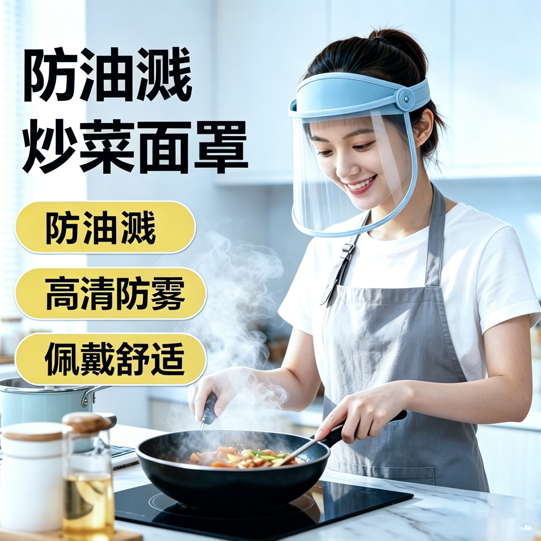 厨房炒菜防油溅面罩全脸防护可戴眼镜双面防雾防油烟高清透明便捷