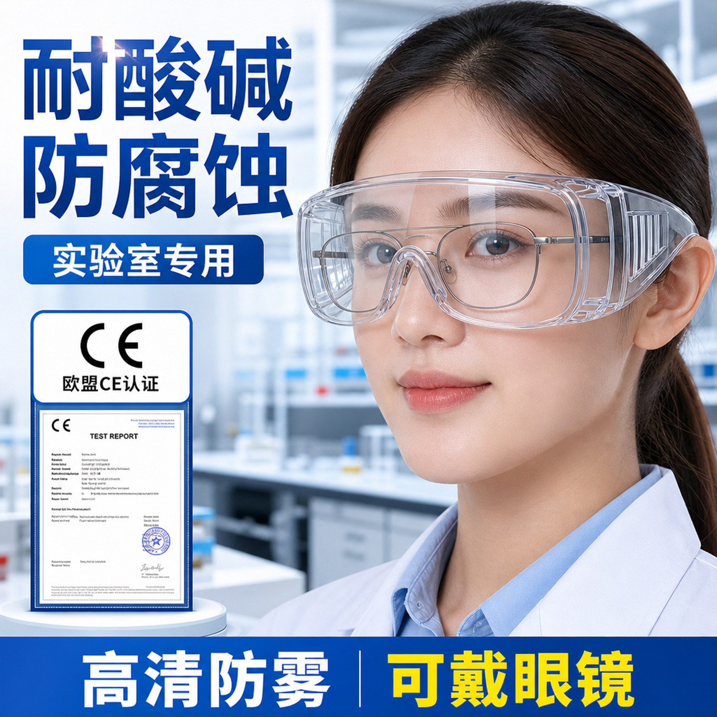 德国化学实验室护目镜防腐蚀耐酸碱防雾防飞溅可戴眼镜防护眼镜