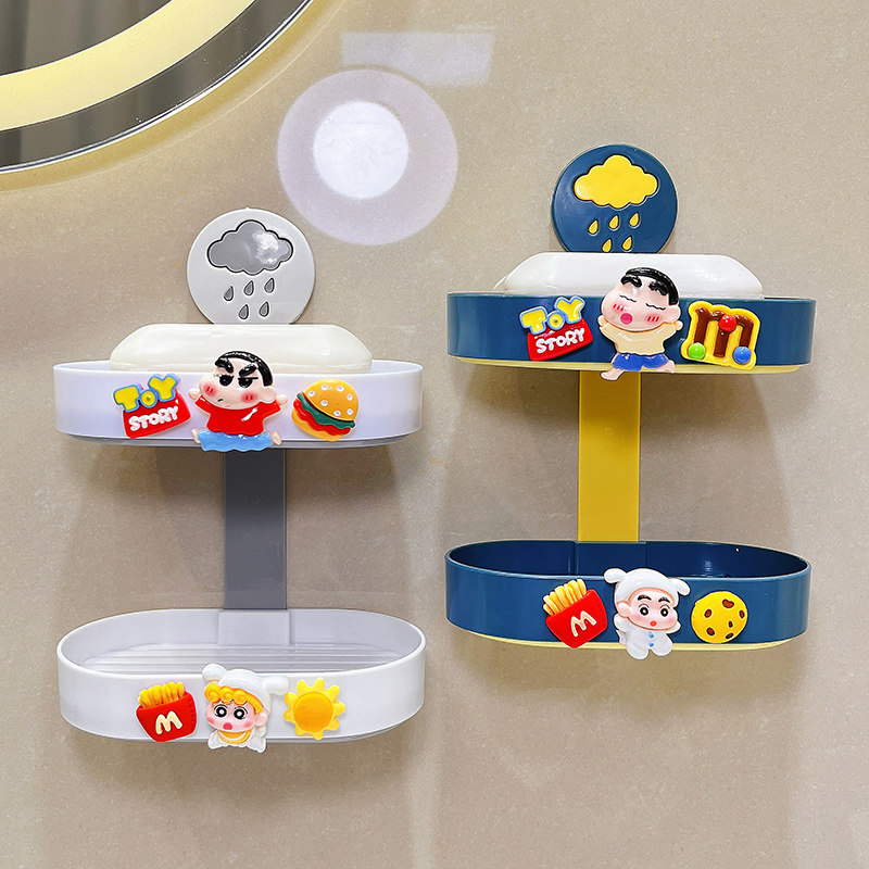 肥皂盒壁挂式沥水置物架免打孔浴室双层香皂盒家用无痕粘贴置物架