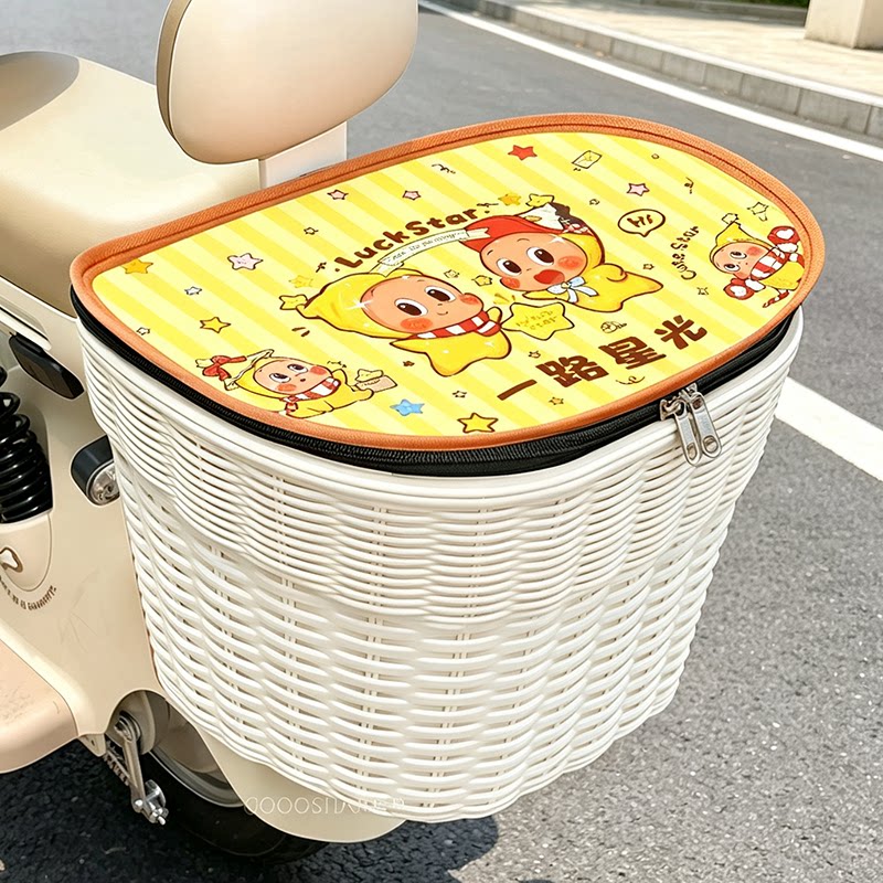 电动车车筐大容量藤编储物篮后置