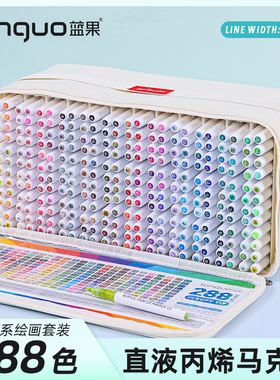 蓝果288色直液式丙烯马克笔软头绘画专用全色系大套装192色学生美术专用彩笔不透色可叠色幼儿园小学生画画笔