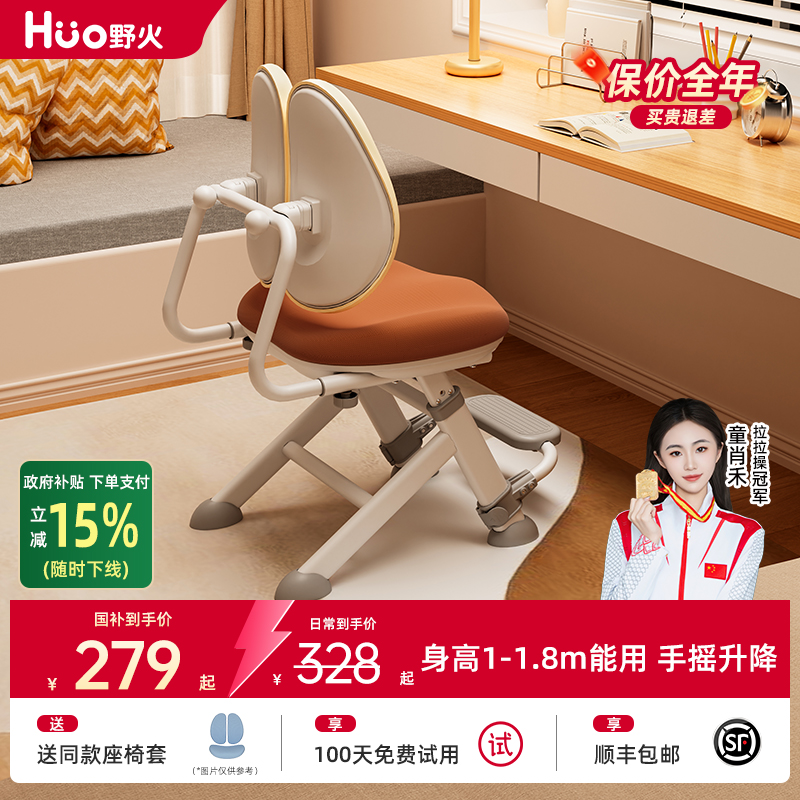 野火儿童学习椅可升降调节小学生写字椅家用书桌椅矫姿四脚 乐护