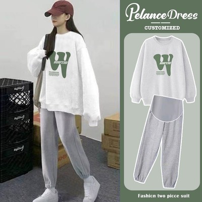 孕妇卫衣套装春秋季2025新款韩版休闲运动裤子两件套小个子慵懒风